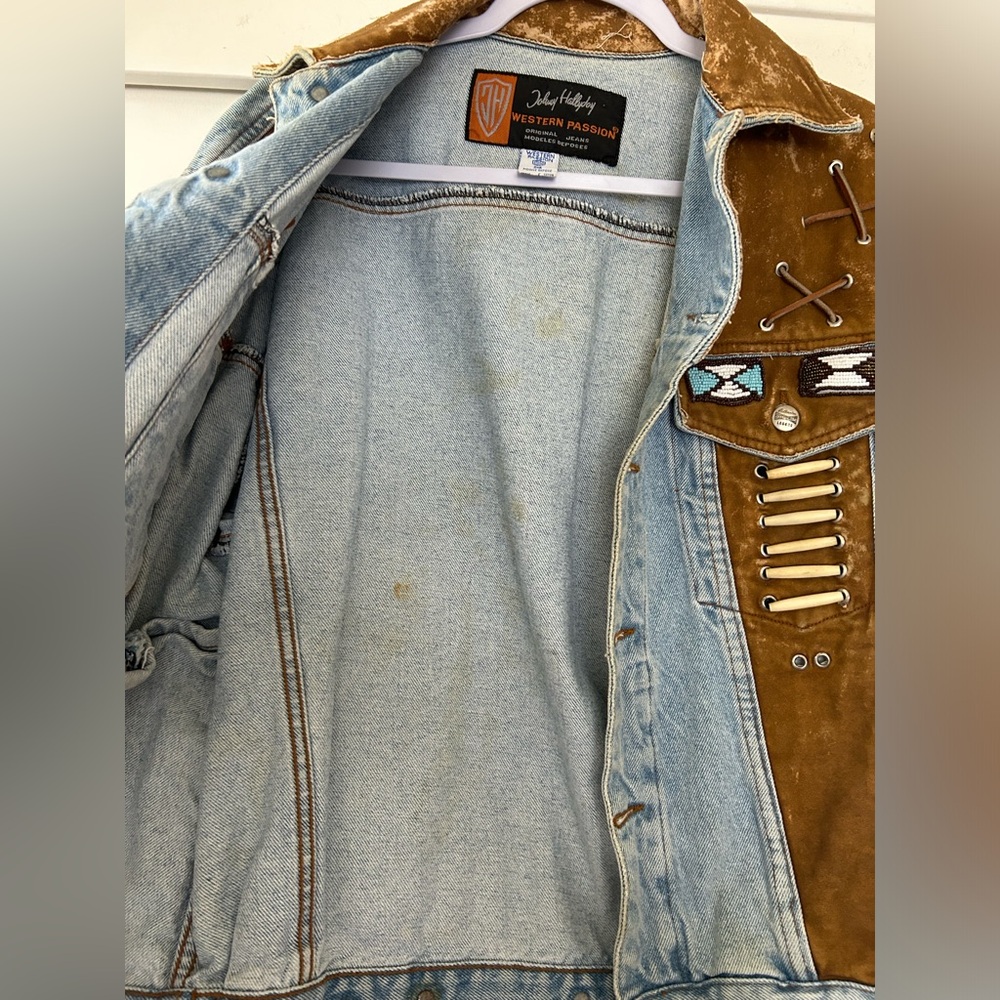 Vintage Authentic Johnny Hallyday Western Passion Denim and Suede Jacket Size M - Picture 6 of 13